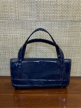 VTG 1960s Mod Navy Blue Patent Vinyl Top-Handle East West Purse